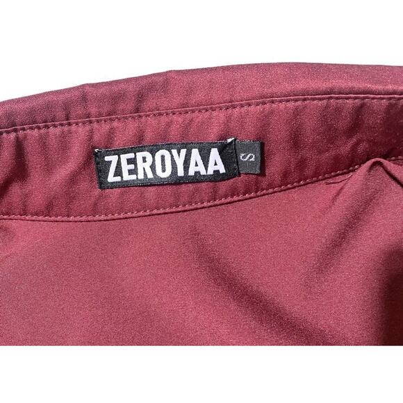 Zeroyaa Embroidered Shirt Men's Small Burgundy Red Snap Buttons Long Sleeve - Picture 5 of 9